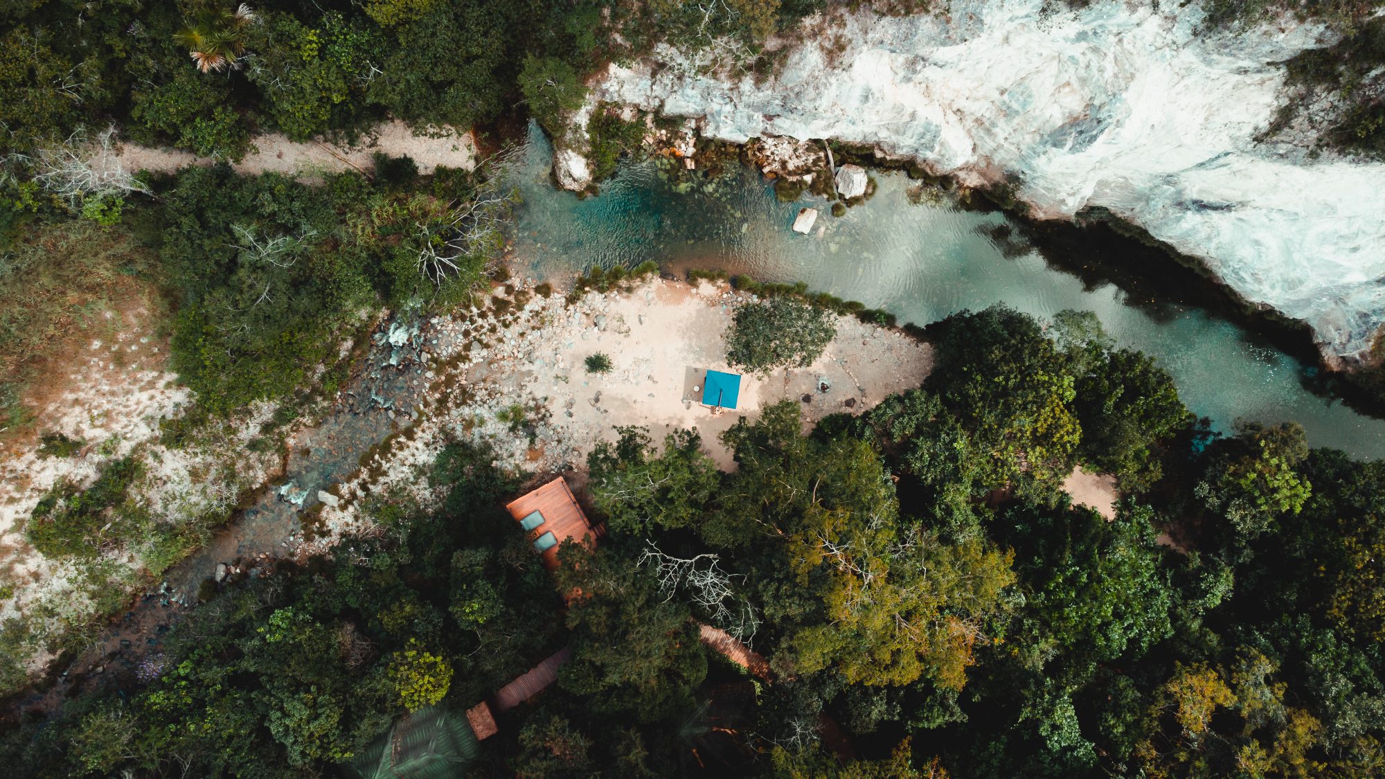 Vista aérea do rio na Chapada dos Veadeiros
